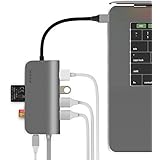 USB C Hub, Sinstar 8 in 1 Aluminum Multi Port Adapter Type C Combo Hub for MacBook Pro USB C Hub to HDMI Male (4K) Type-C Pass Through, Ethernet, SD/Micro Card Reader and 3 USB 3.0 Ports (Space Gray)
