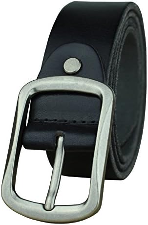 Heepliday Men's Soft Genuine Leather Belt Large 34-36 Silver Buckle Black Leather