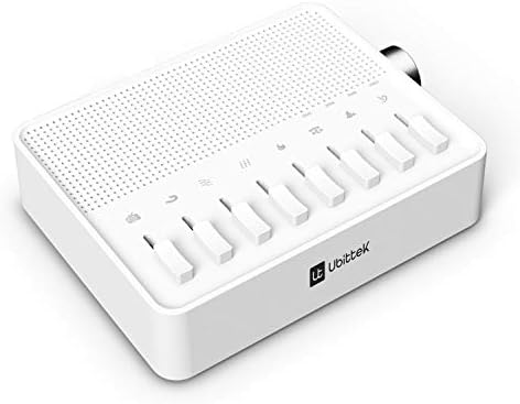 White Noise Machine for Baby, Sleep Aid & Sound Therapy by Ubittek - 8 Channels with Soothing Sounds, Mixable & Adjustable Volume, USB Rechargeable, Stereo Dual Speakers