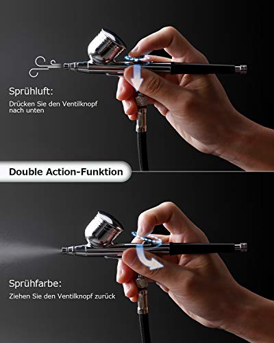 Oasser Airbrush-Kompressor Dual Action 3 Modi wiederaufladbar Akku 1000 mAh Akku 0,3 mm Düse 7 CC Tasse Airbrush Pistole für Modell, Kuchen, Kosmetik, Malerei – Bild 5