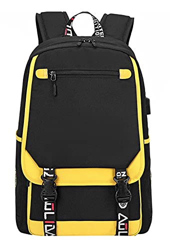 JiaYou Boys Backpack High Middle School Bag Laptop Casual Daypack with USB charging port for Men College Students(Yellow Black,25 Liters)
