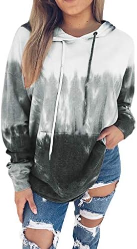 DayToy Women's Hooded Autumn Winter Tie Dye Printing Gradient Sweatshirt Long Sleeve with Cap Jacket Blouse