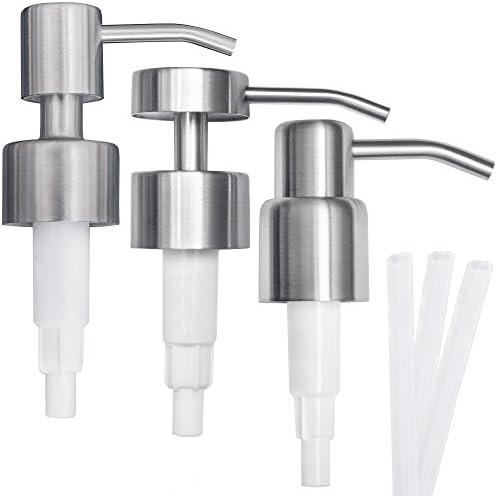 TopHomeStore Premium Stainless Steel Soap and Lotion Dispenser Replacement Pumps Bundle For Bottles, Mason Jars and DIY Dispensers, 3 Different Pieces, Includes 2 Nine Inch Tubes