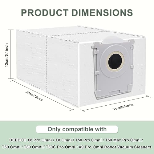 14 Sacchetti per Ecovacs DEEBOT X9 Pro/X8 Omni, T50/T50 Max/T50 Pro Omni, T80 Omni, T30C Pro Omni Aspirapolvere,Accessori per Sacchetti per Carbone Attivo