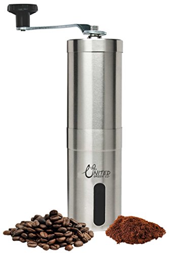 United Green Manual Coffee Grinder with Ceramic Burr, Portable Coffee Mill, Aeropress Compatible, Stainless Steel