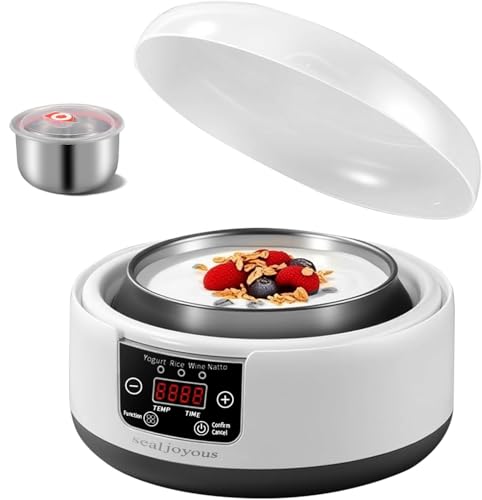 Genuine sealjoyous Yogurt Maker 1-36 hours multi-functional constant temperature yogurt machine,32-45 degrees adjustable, automatic digital LCD display 1.2 liters capacity (Standard no cup)