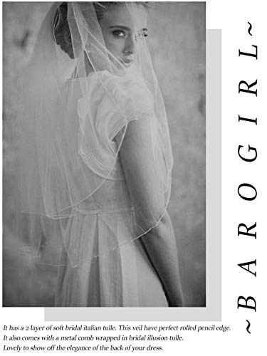 Barogirl 2 tier Wedding Veil Fingertip Length with Pencil Edge Soft Bridal Blusher Veil with Comb (Ivory without Applique)