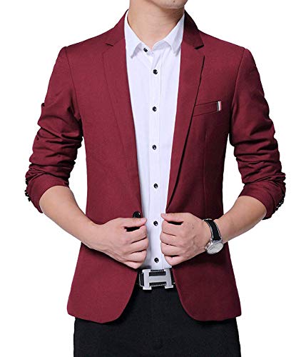 GEEK LIGHTING Party Blazaer for Men Slim Fit Single One Button Jackets(Red,US S=Label 2XL)