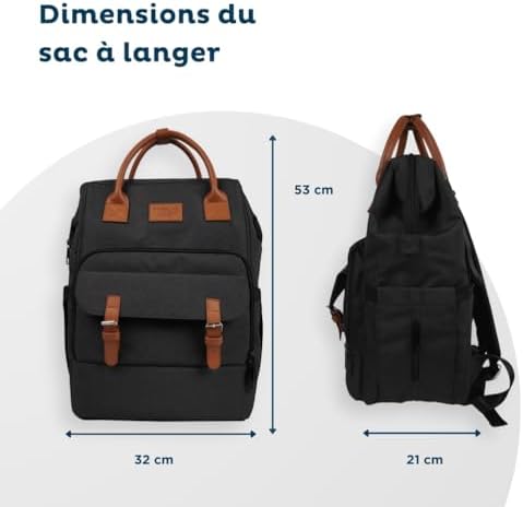 - Sac à langer ESCAPADE - Sac à dos à langer Bébé - Matelas à langer pour Bébé Garçon et Fille inclus - Confortable - Pratique pour des sorties avec votre nouveau-né - Gris foncé