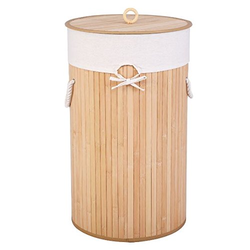 eXXtra Store Natural Bamboo Round Hamper Storage Bag Lid Washing Cloth Storage Laundry Basket + eBook