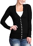 Risesun Women's Fall Button Down Knitwear Long Sleeve Cozy Basic Knit Snap Cardigan Sweater(Black,XL)