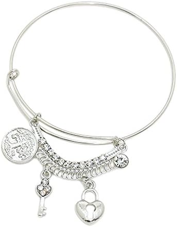 Key &amp; heart lock Heart, Tree of Life charm bracelet in silver or gold womens girls / prom girlfriend (silver-plated-base)