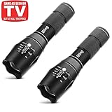 Tactical Flashlight, Bling 1600 Lumens Ultra Bright - CREE XML T6 LED Taclight As Seen On Tv, Focus Adjustable, 5 Modes,Water Resistant Portable For Outdoor Camping Hiking (2 PACK)