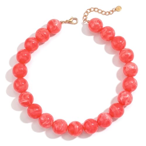 Chunky Beaded Necklace Coral Orange Red Boho Choker