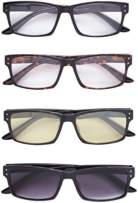 Inner Vision 4-Pack Reading Glasses Set for Men & Women (1.0 x Magnification), Includes: 2 Clear Readers, Reading Sunglasses, Anti Blue Light Computer Glasses