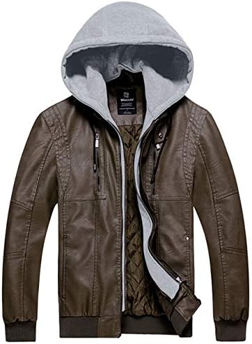 mens faux leather jacket with hoodie