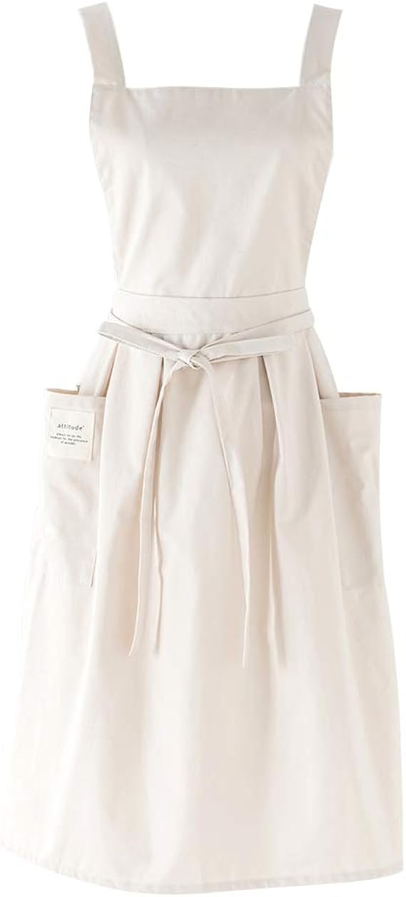 Amazon Co Jp エプロン おしゃれ かわいい ワンピース コットン素材 おしりが隠れる ポケット付き 汚れにくい 透けない 無地 ホーム キッチン