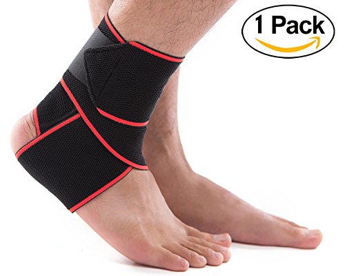 LOKEP Ankle Brace Breathable Ankle Support Adjustable Ankle Stabilizer with Compression Wrap Support, Suitable for Men & Women, Sports -One Size Fits All (red)