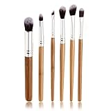Makeup Eye Brush Set - Eyeshadow Eyeliner Blending Crease Kit - 6 Essential Bamboo Handle Makeup Brushes - Pencil, Shader, Tapered, Definer -Make You Look Flawless (Beige)
