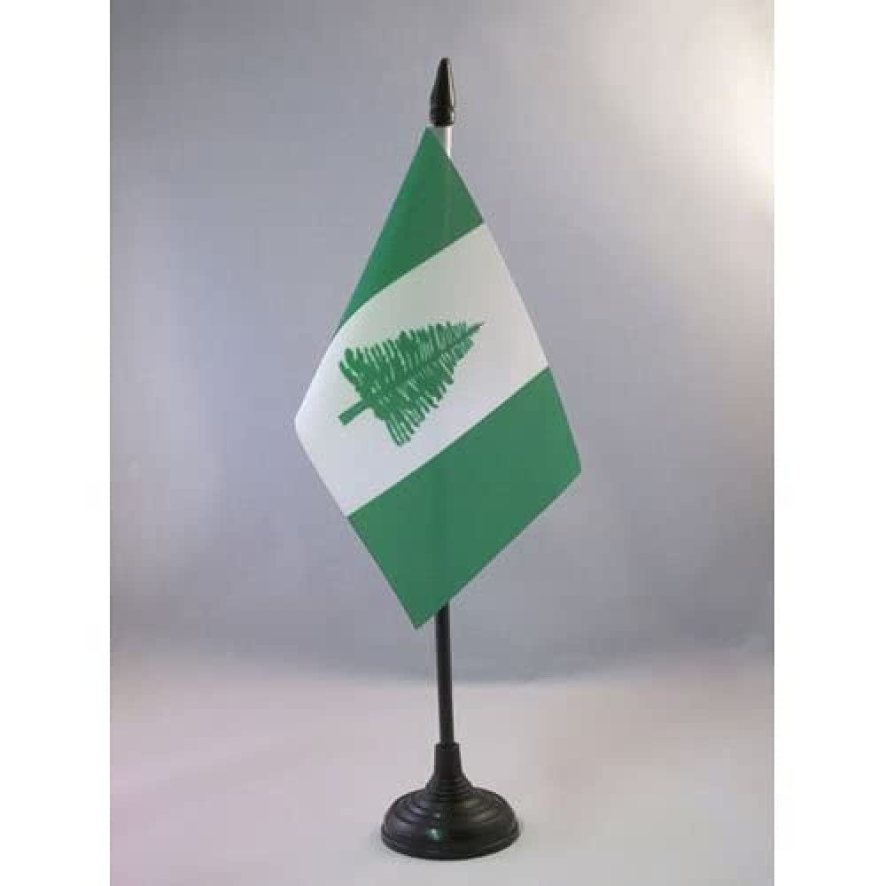 AZ FLAG - Norfolk Island Table Flag 4'' x 6'' - Norfolk Islander Office Mini Banner 100% Polyester 15 x 10 cm - Mini Desk Flag with 10'' Pole and Black Plastic Base