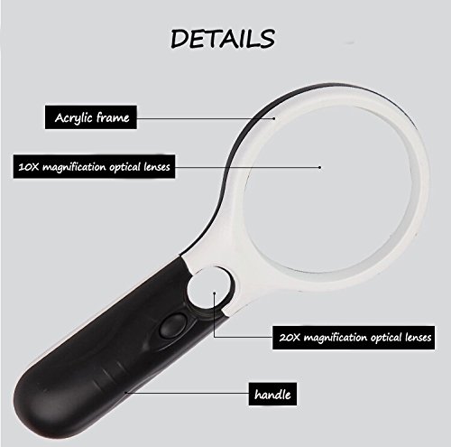 Magnifier 3x 45x 3 Led Light Magnifying Glass Lens Hand Held for Reading, Inspection and Hobbies,Great Gift for Seniors