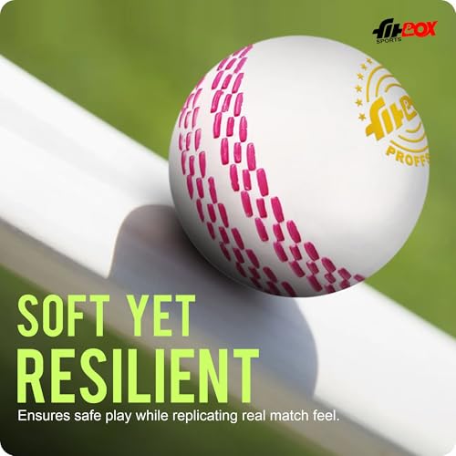 FitBox Sports Polyurethane (Pu), Blend, Rubber Professional Ball Pack of 2 Cricket Balls | 130gm Cricket Balls for Indoor & Outdoor - White/Black 2