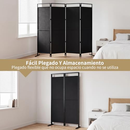 SIMPLE ESPACIO Biombo de privacidad Plegable de Cuatro Paneles, Base ensanchada, Divisor portátil, Dimensiones del Panel 175 cm de Ancho x 170 cm de Alto (Negro)