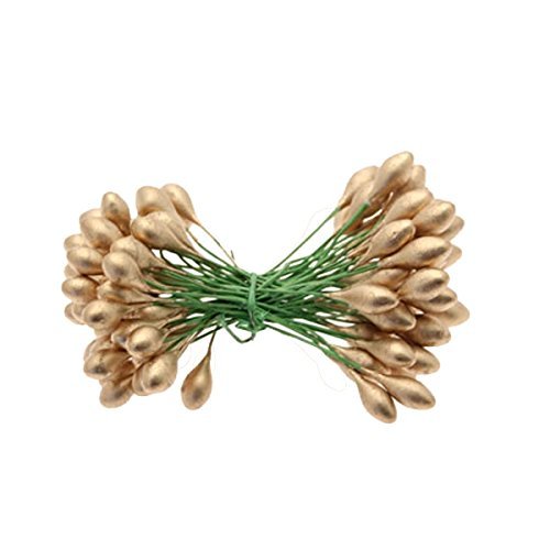 50 Double Ended Berries On Wire (100 Berries) for Xmas Wreaths / Craft Work and Floristry (high gloss plaster berries) (2 Bunches, Gold)