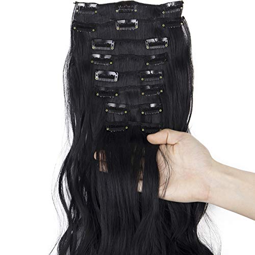 12Pcs 22 Clips Clip in on Hair Extensions Curly Straight Synthetic Hair Thick Hairpiece - Thumbnail 4