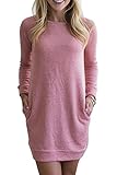 Coutgo Women's Distressed Pocket Sweatshirt Pullover Pockets Dress (M, Rose Red)