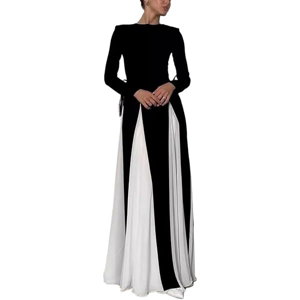Amazon.com: Womens Long Sleeve Bridesmaid Dresses Long Black and White  Large Swing Formal Prom Ball Gowns : Clothing, Shoes & Jewelry