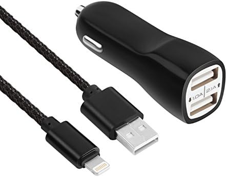 iPhone Car Charger, FOBSUNLAND High speed 3.1A Daul USB Car Charger with 3ft Lightning Cable for iPhone 7 7Plus 6 6Plus 6s 6sPlus 5 5S 5C SE,iPad and More (Black)