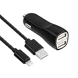 Car Charger, FOBSUNLAND High Speed 3.1A Daul USB Car Charger with 3ft Charging Cord Compatible with iPhone 7 7Plus 6 6Plus 6s 6sPlus 5 5S 5C SE,iPad and More (Black)