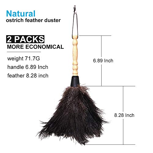 Midoneat Natural Black Ostrich Feather Duster,2 Packs,Car Duster Interior/Exterior Cleaner,Duster for Blinds Kitchen Keyboard Office, Washable Duster,Smart and Soft and Fluffy Duster