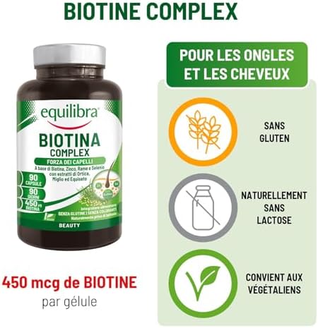 , Biotin Complex, Santé des Cheveux et des Ongles, Biotine Hautement Dosée, Zinc, Cuivre, Sélénium, Extraits d'Ortie, de Millet, de Prêle des champs, 90 Capsules