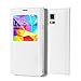 S5 Case, Galaxy S5 Case, Huijukon Luxury S-View Window Flip Leather Case Cover with Smart Sleep/Wake Up Function for Samsung Galaxy S5 i9600 G900 (White)