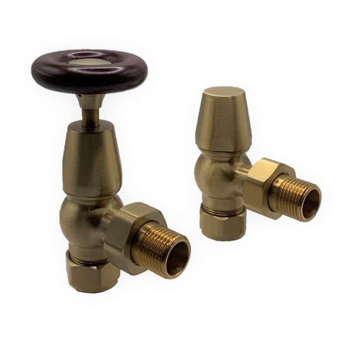 Team Controls Traditional Antique Brass Angled Manual Radiator Valve with lockshield Pack 15mmx1/2''