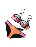 MUXILOVE Women Colour Block Wet Suit Neoprene Bikini Swimsuit Swimwear(FBA)
