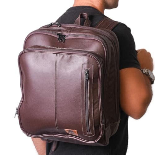 Mochila Couro Legítimo Natural Notebook Executiva Preto Masculina Premium Bisbel 44x33x18cm
