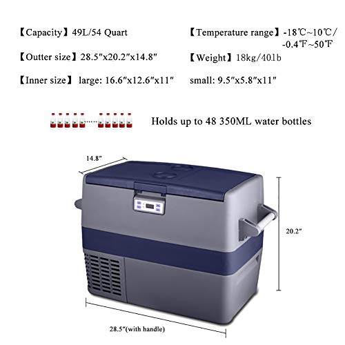 Smad 12v Refrigerator Portable Freezer for Camping Car Vehicle Truck 54 Quart, Compressor Fridge Freezer 4â„‰