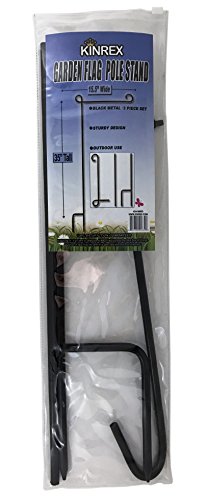 KINREX Garden Flag Stand - Garden Flag Pole - Flag Holder - 35" Tall x 15.5" Wide - Black Metal 3 Piece Set