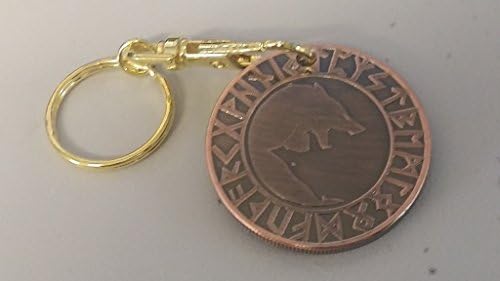 Viking Yin Yang Wolf &amp; Tree of Life Bronze Coin Medallion Token Valhalla Odin Keychain