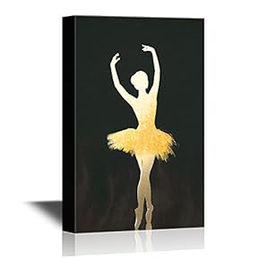 Canvas Wall Art - Golden Silhouette of Ballet Dancer on Pointe - Gallery Wrap Modern Home Art | Ready to Hang - 12x18 inches