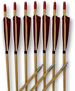 Junze 1 Dozen 28~32" Traditional Wooden Target Practice Arrows for Long/Recurve Bow Natural Feather Fletches