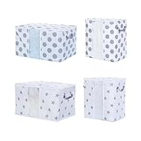 Sulida Home Storage Bag,4 Pcs Quilt Clothes Pillow Blanket Organizer Container Household Zipper Foldable Storage Box Case