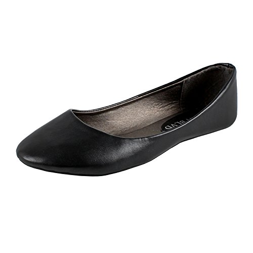 West Blvd Womens BALLET Flats Slip On Shoes Ballerina Slippers, Black Pu, US 7
