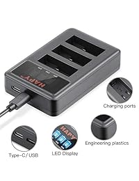 HAPY Paquete de 3 Baterías recargables Cargador de batería de viaje USB de 3 canales GoPro Hero 6 Hero Black Hero 5, HERO5 Black Hero (2018), AHDBT-501 (totalmente compatible con la cámara original)