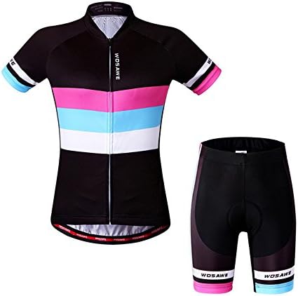 LSKCSH Colorful Women's Bicycle Cycling Breathable Quick-drying Jerseys Set Bike Jersey Cycle Short Sleeve Jacket 4D Cushion Padded Tight Shorts Pants