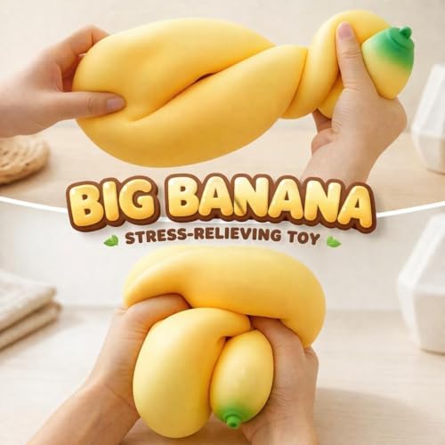 SLEEPHEAD® 18in Giant Banana Squishy, Jumbo Big Cute Realistic Banana Stress Ball Soft Squishys Slow Rising Stress Ball for Anxiety Stress Party Favors(Giant Banana)