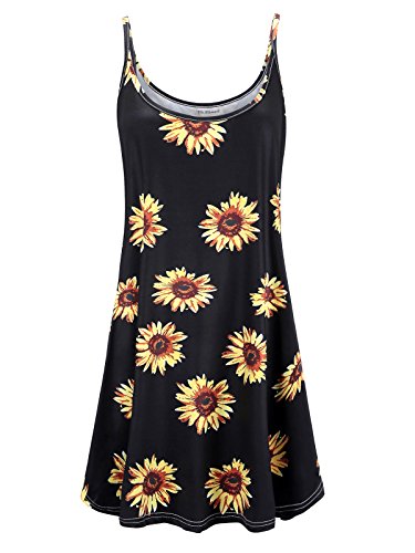 7th Element Plus Size Women s Casual Spaghetti Loose Swing Slip Dress (Black Sun Flower,5X)